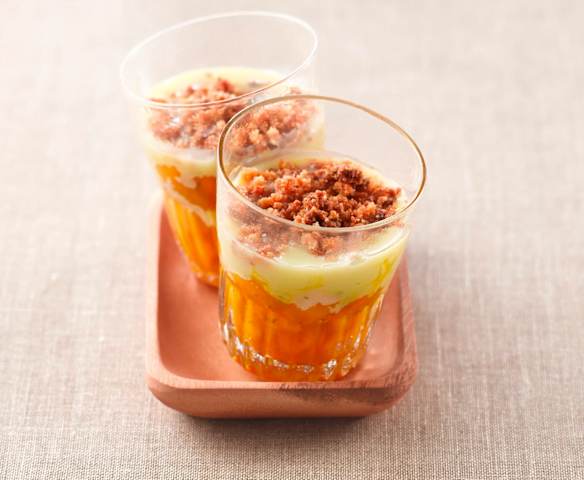 Crumble au chocolat blanc, mangue et citron vert
