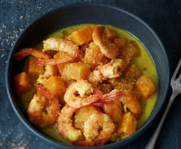 Curry de potiron aux crevettes