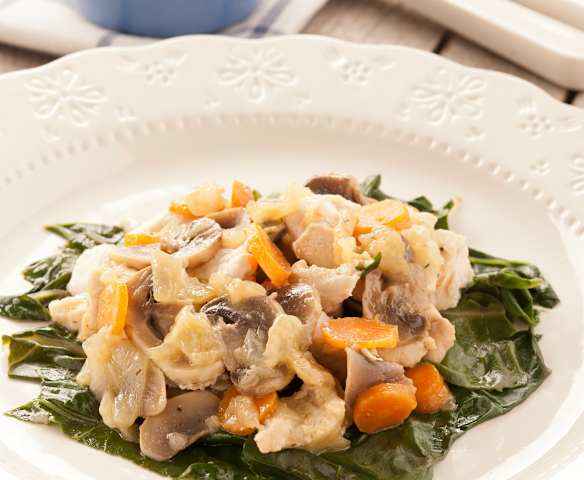 Acelgas con pollo y verduras para dos