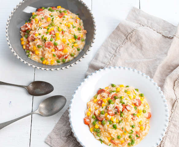 Sausage and pea risotto