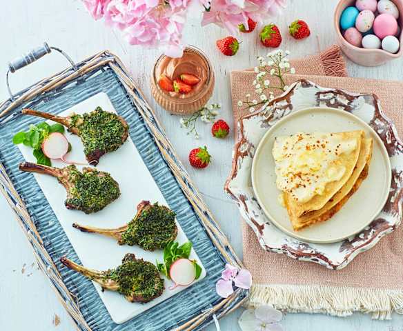 Menù: Crêpes primaverili, costolette di agnello alle erbe aromatiche e mousse al cioccolato (Bimby Friend) Menù: Crêpes primaverili, costolette di agnello alle erbe aromatiche e mousse al cioccolato (Bimby Friend)