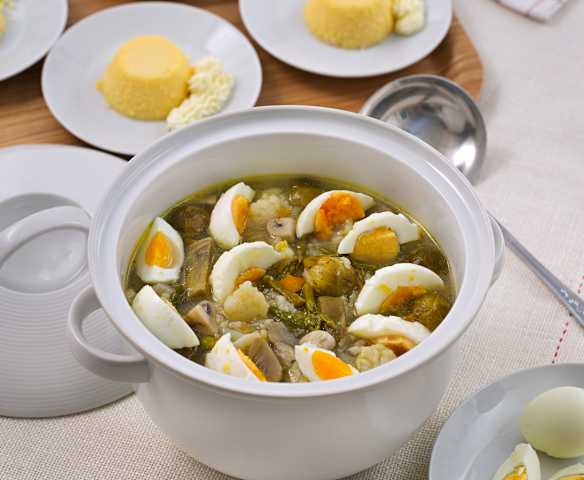 Menú: Menestra de verduras a la sidra. Flan de coco