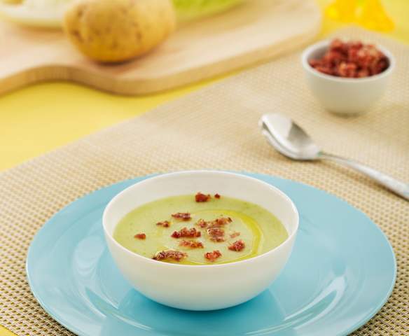 Crema de patata, lechuga y arroz