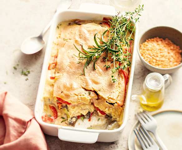 Lasagne aux lentilles corail et légumes d'été (sans gluten ni lactose)
