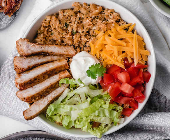 Loaded Burrito Bowl with Pork Chops