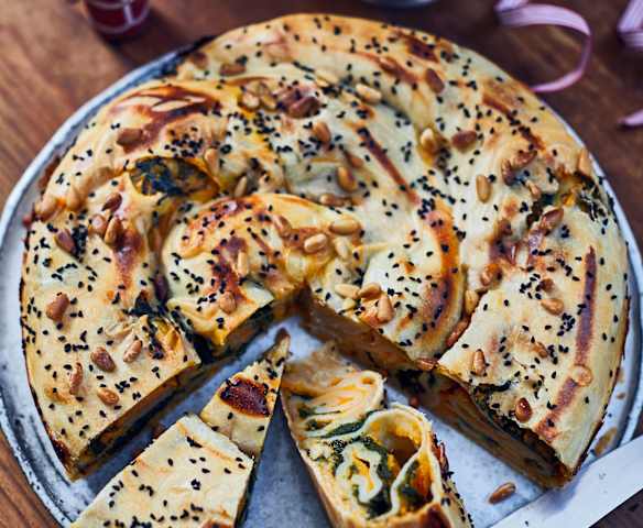 Sweet Potato Strudel with Spinach and Pine Nuts