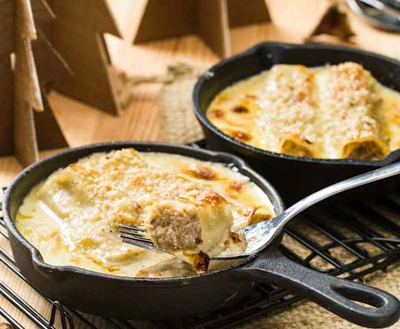Canelones con ceps al foie