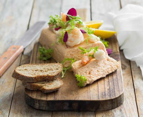 Prawn and trout terrine with horseradish cream