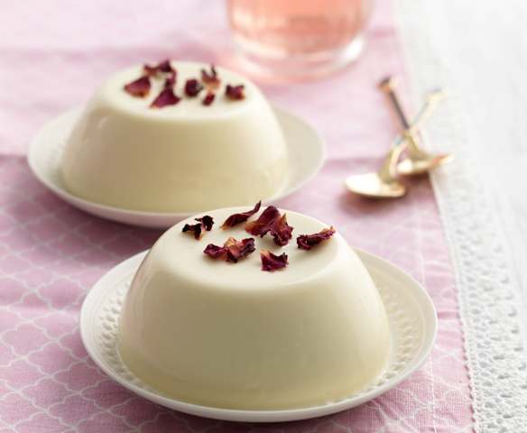 Lychee Panna Cotta with Rosewater Syrup