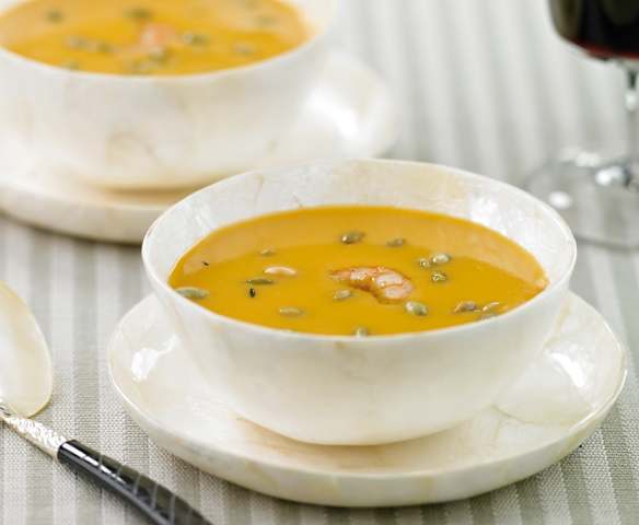 Creme de abóbora e camarão