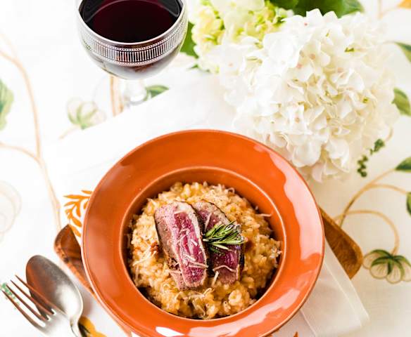 Risoto de laranja com pato