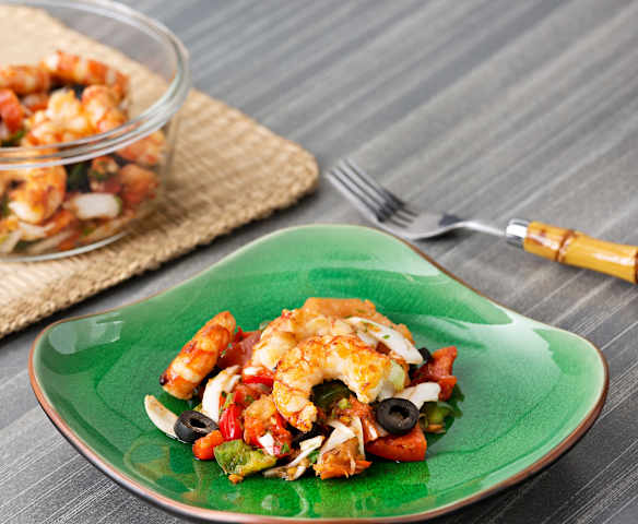 Gambones con ensalada de verano