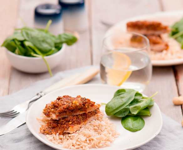 Szynka w marynacie śródziemnomorskiej z brązowym ryżem