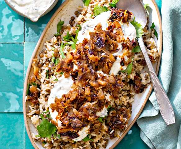 Mujadara (riz aux lentilles et aux oignons frits)