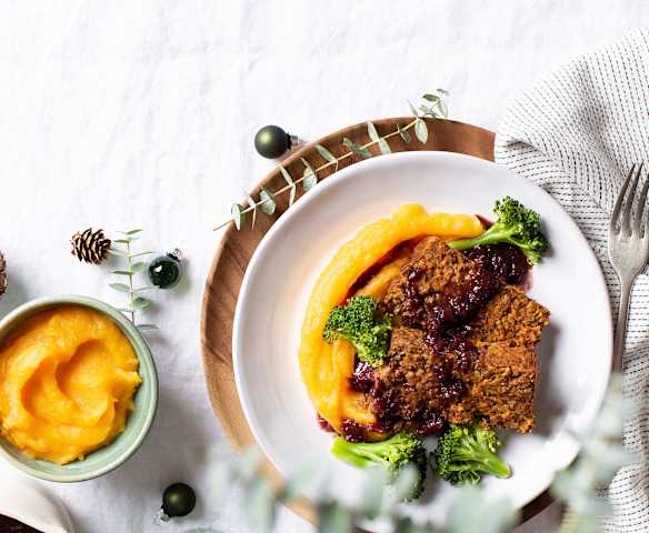 Terrina de legumbre con brócoli y puré de batata