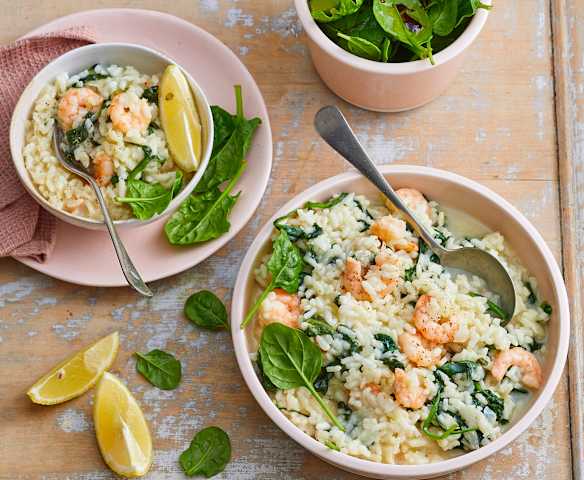 Risotto aux épinards, crevettes et citron