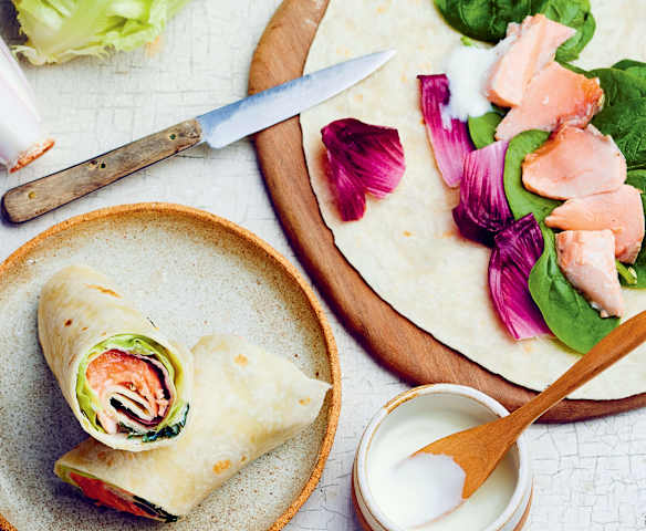 Wraps à la truite et aux jeunes pousses d’épinards
