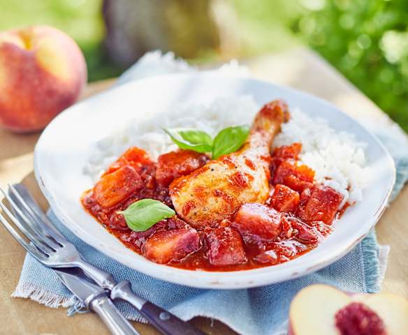 Hähnchen-Pfirsich-Topf mit Balsamico