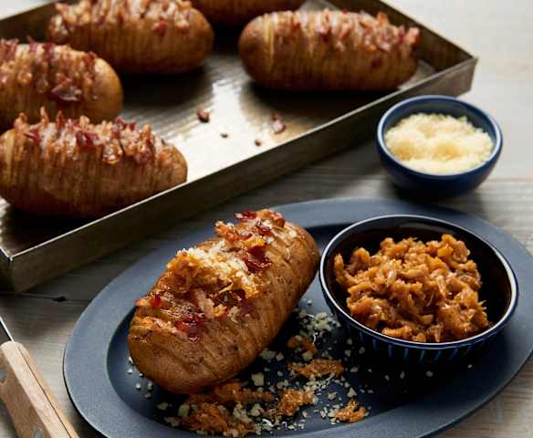 Hasselback Potatoes with Shallot Compote