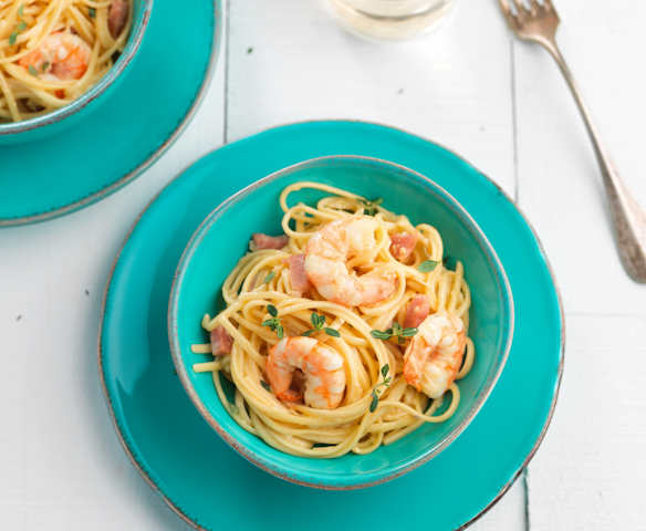 Linguine with Bacon and Prawns