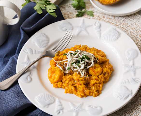 Arroz con angulas de surimi y gambones Arroz con angulas de surimi y gambones