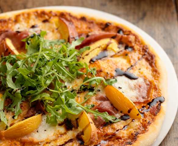 Nectarine and Prosciutto Spelt Pizza with Balsamic Glaze