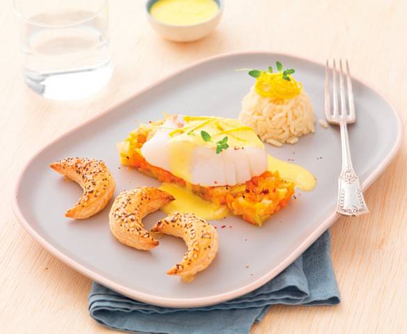 Cabillaud aux vapeurs d'agrumes et fleurons en pâte feuilletée