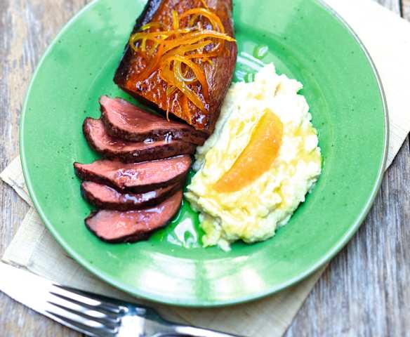 Magrets rôtis au pomélo, purée de céleri