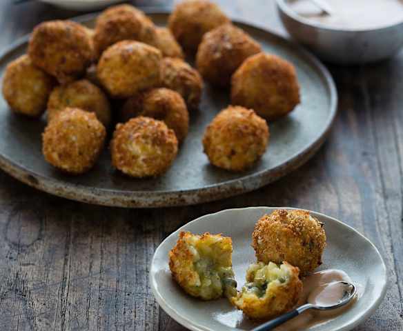 Pumpkin and blue cheese arancini with smoky yoghurt dressing