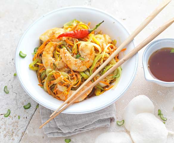 Wok de crevettes et légumes