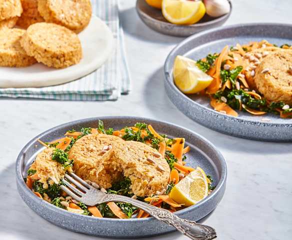 Chickpea Patties with Lemon Kale Salad