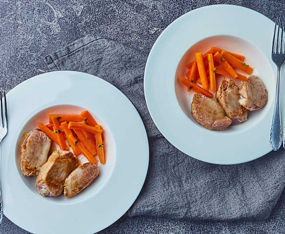 Filetto di maiale alla birra con stick di carote (per 2 persone)