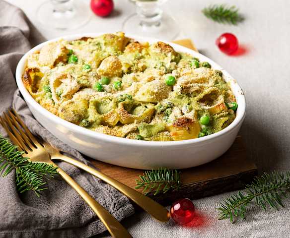 Gratinado vegano de pasta Alfredo