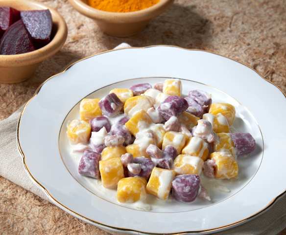 Ñoquis bicolores (sin huevo y sin gluten)