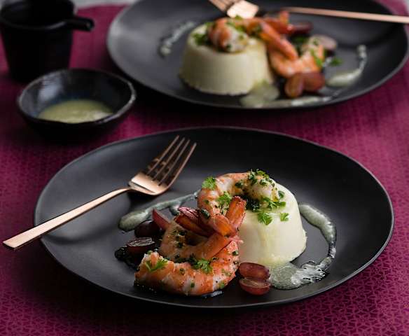 Prawns, wasabi panna cotta and yuzu sauce