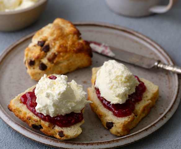 Chocolate Chip Scones with Raspberry Jam