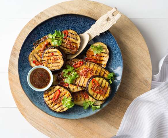 Grilled eggplant with lime and ginger dressing