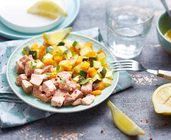 Thon mariné et courgettes au thym