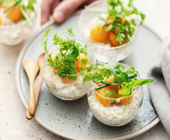 Verrines crabe, melon et mayonnaise aux herbes