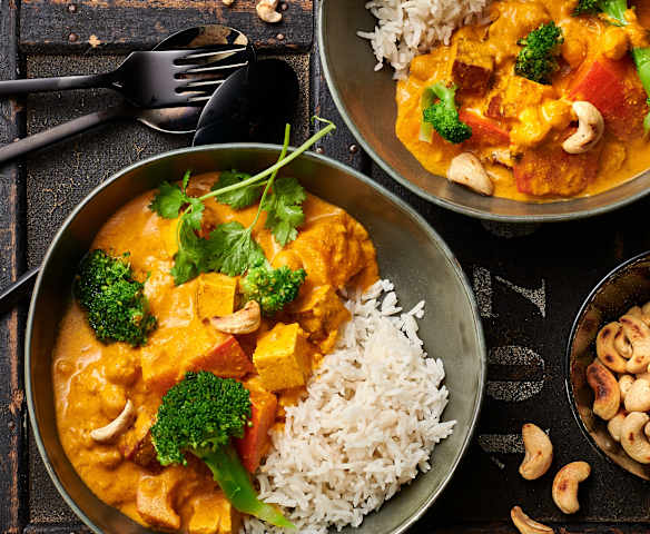 Kürbis Curry mit Basmatireis und Brokkoli