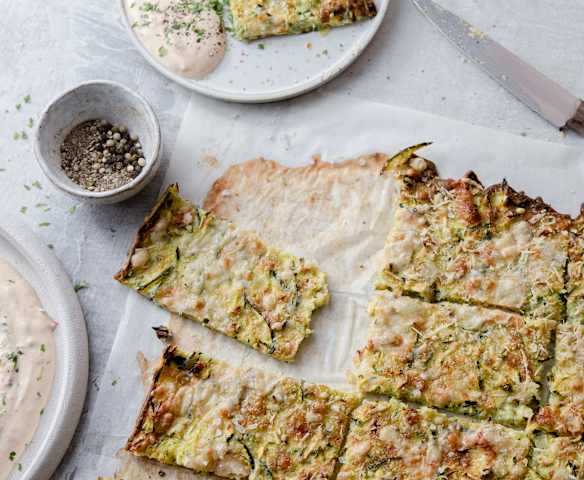 Courgette Sticks with Parmesan and Spiced Yoghurt Sauce