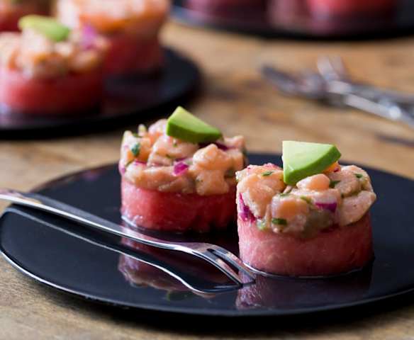Watermelon and Salmon Ceviche Stack