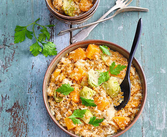 Risotto de petit épeautre au poulet et au butternut