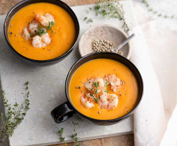 Vellutata di zucca e patate con gamberi Vellutata di zucca e patate con gamberi