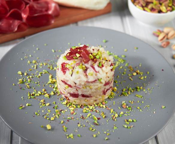 Risotto ai pistacchi, stracchino e bresaola