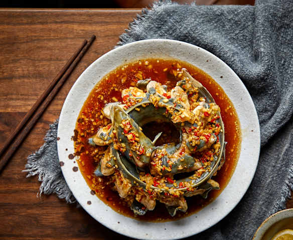 清蒸盘龙鳗配柠檬姜味汁