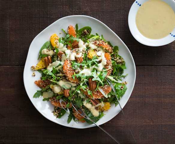 Citrus quinoa salad with miso ginger dressing