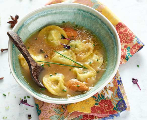 Ravioles de saint-jacques, sauce aigre-douce