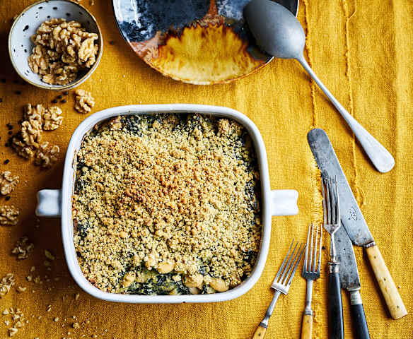 Crumble de espinafres, feijoca e ricota