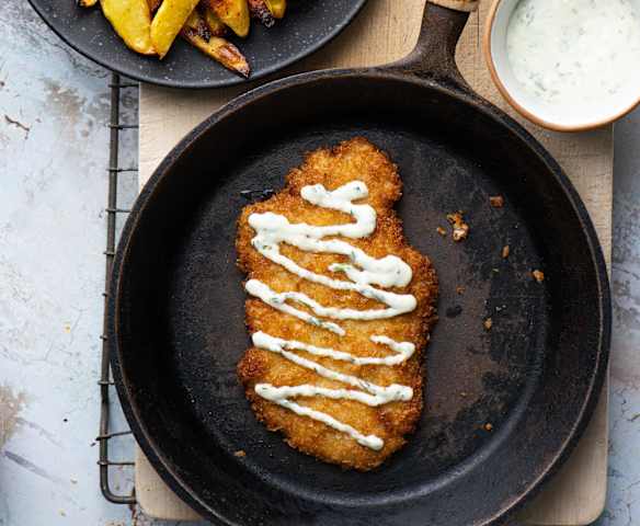 Katsu Pork with Slaw, Potatoes and Wasabi and Dill Dressing Katsu Pork with Slaw, Potatoes and Wasabi and Dill Dressing